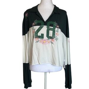 NWT LetLuv For Anthropoligie Floral 28 Rugby T-Shirt Women's Size XL Cropped